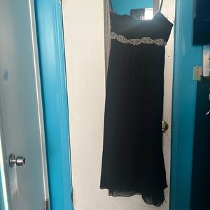 Worn to a wedding once. Sheer black shoulder less dress